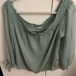 Abercrombie Mint green polka dot off the shoulder blouse